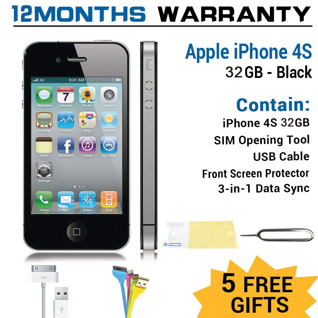 Apple iPhone 4S 32GB Black (Factory Unlocked) Smartphone - Grade A ...